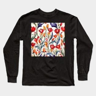 Red Orange Turkish Tulips Ottoman Pattern Long Sleeve T-Shirt